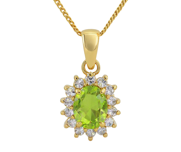 18 KT GOLD PENDANT SET WITH 01 PERIDOT AND 14 WHITE SAPPHIRES